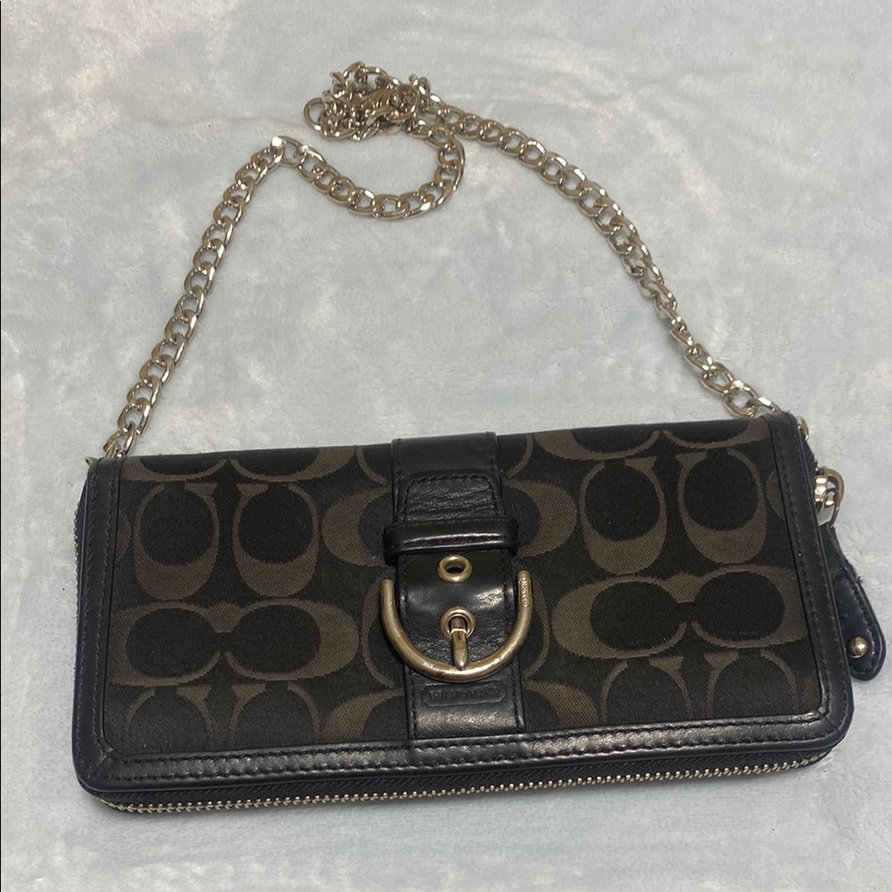 Coach Black Wallet with Distinctive Pattern and converter chain - Picture 3 of 13